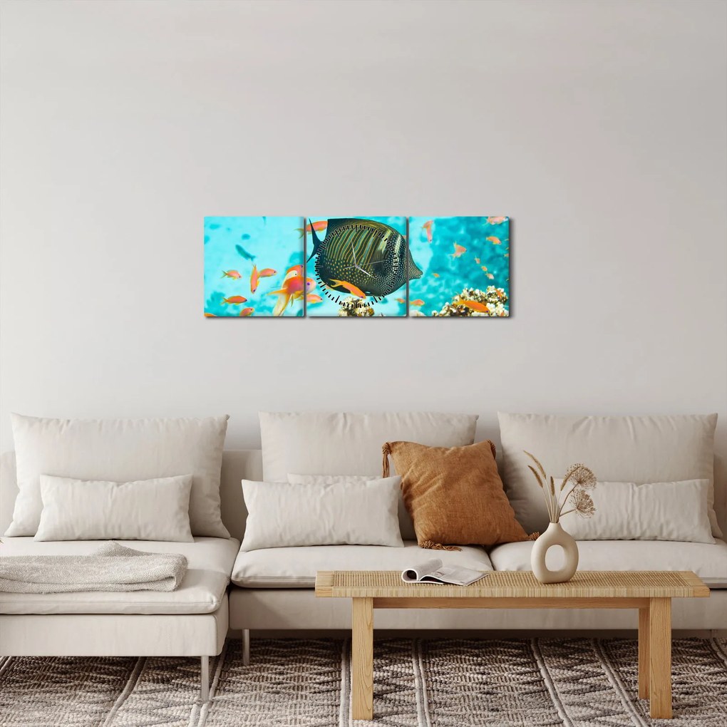 Obraz podmorského sveta (s hodinami) (90x30 cm)