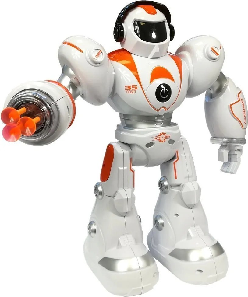 LEAN Toys Diaľkovo ovládaný robot R/C strieľajúci guľôčky, oranžový