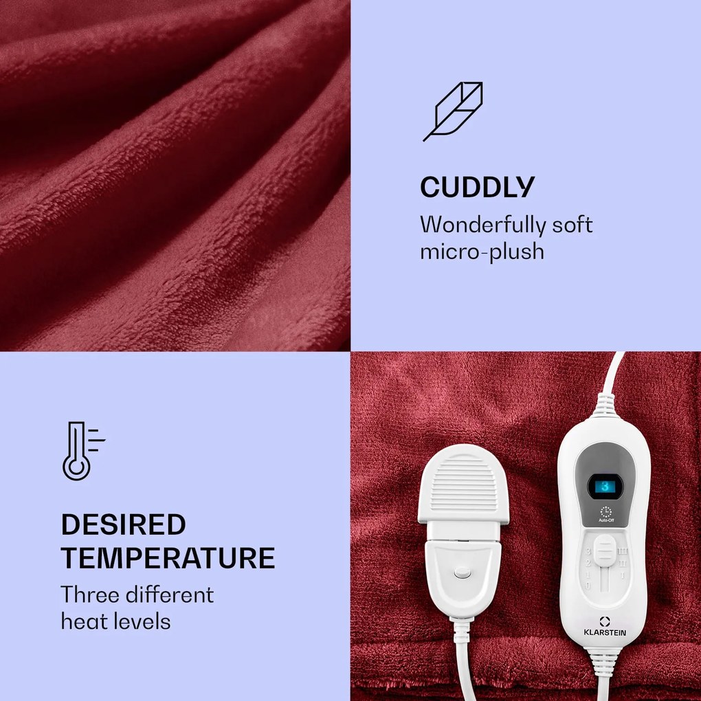 Klarstein Dr. Watson XL, vyhrievacia deka, 120 W, 3 úrovne ohrevu, 180 x 130 cm, ovládací panel