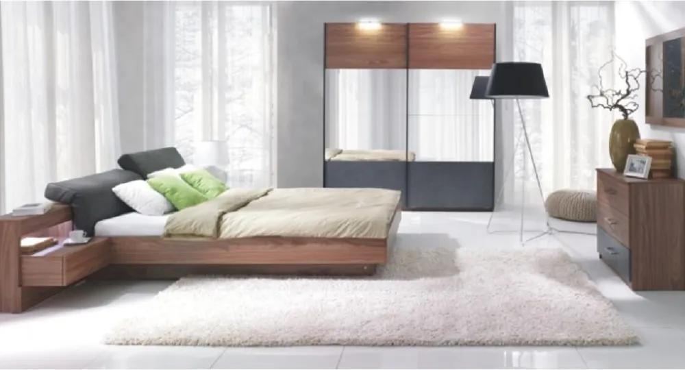 Spálňový komplet (skriňa+posteľ 160x200 s 2 nočnými stolíkmi), orech/grafit, REKATO