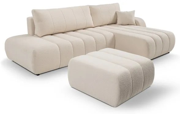 Rozkladacia rohová sedacia súprava DESIO s úložným priestorom v tvare L, pravé prevedenie, béžová