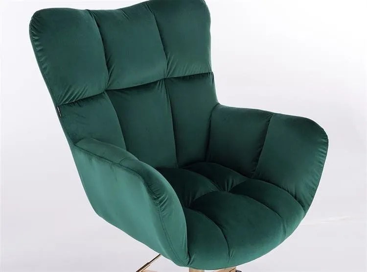 LuxuryForm DESIGN Kreslo AURORA VELUR na zlatej podstave s kolieskami - zelené