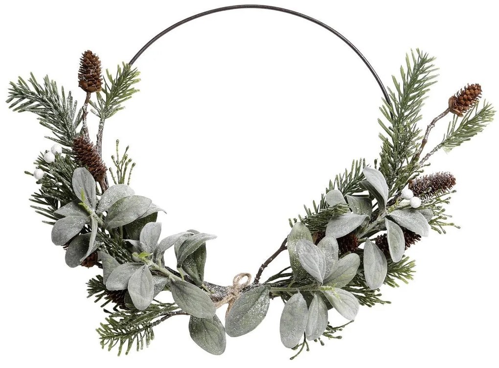 Zelený dekoratívny veniec jahňacie ucho a šišky - 34 cm