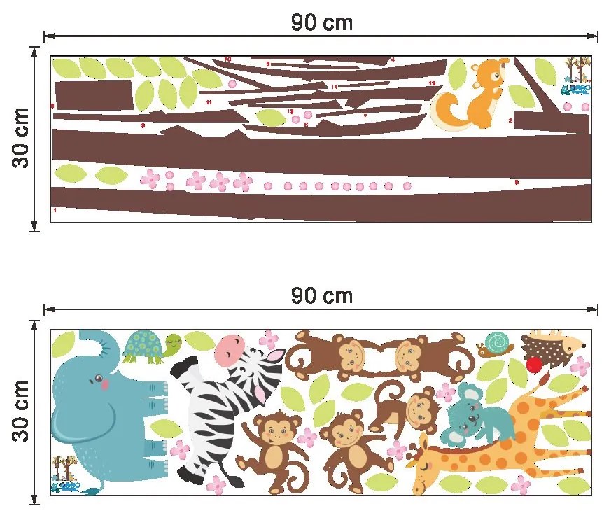 Veselá Stena Samolepka na stenu na stenu Strom a spokojná zvieratká
