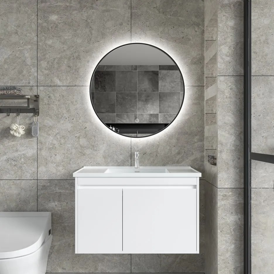 Erga Emma, okrúhle LED zrkadlo 70cm, čierny kovový rám, 1610 lm, 6500K, zadné osvetlenie, ERG-V01-201-7070-BK