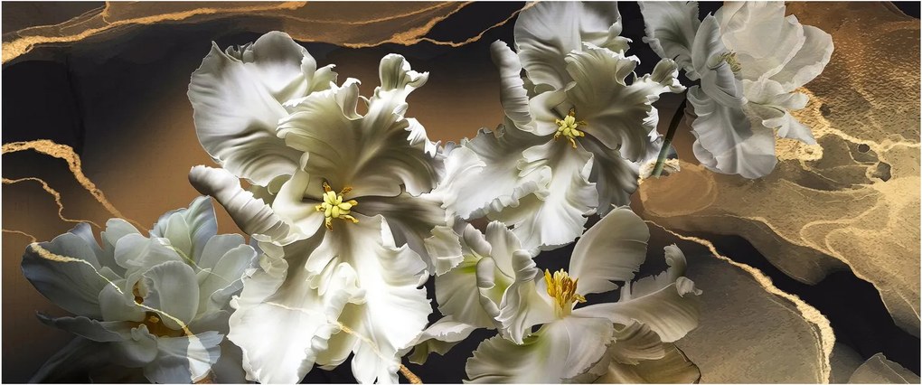 Obraz - Kvety orchideí na mramorovom pozadí (120x50 cm)