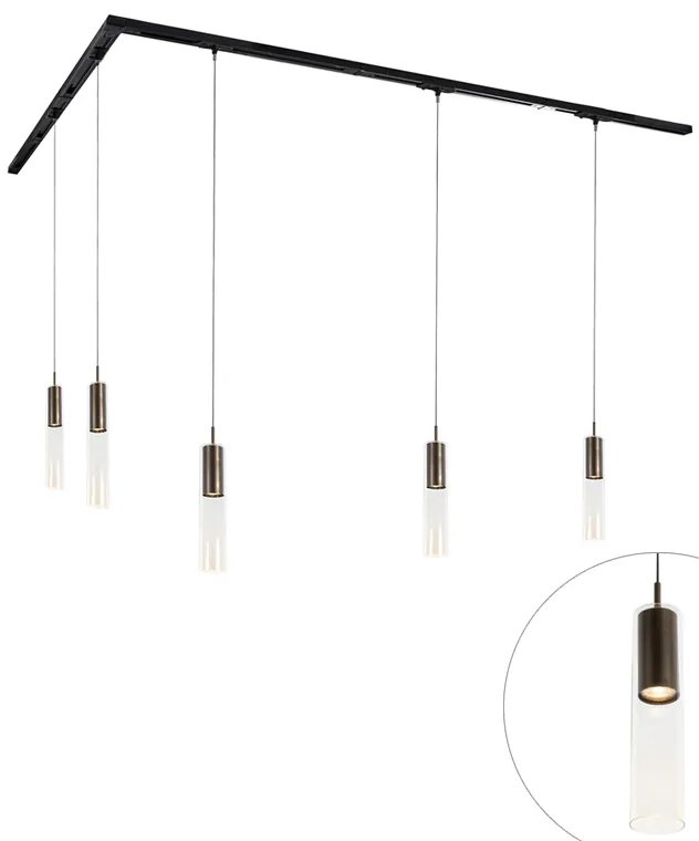 Moderný koľajnicový systém s 5 závesnými svetlami tmavá bronz 1-fázový - Iconic Lloyd