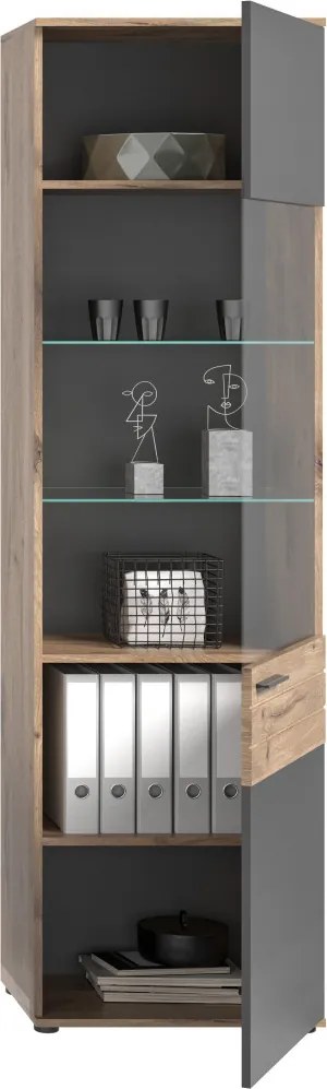 Vysoká vitrína Mason, dub/šedá