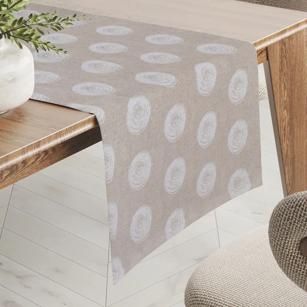 Biante Dekoračný behúň na stôl Leona LN-133 Biele klbká na režnom 45x120 cm