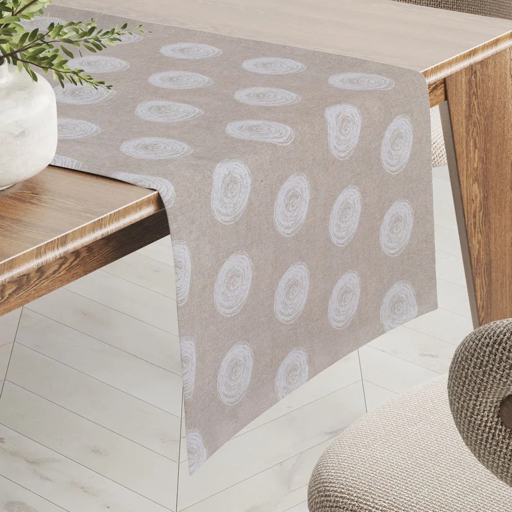 Biante Dekoračný behúň na stôl Leona LN-133 Biele klbká na režnom 45x140 cm
