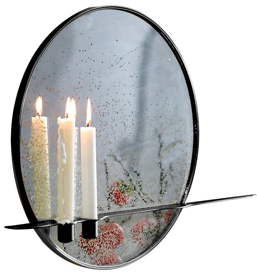 Zrkadlo so stojanom na 2 sviečky, patinované, čierny kovový rám, HAREO TYP 1