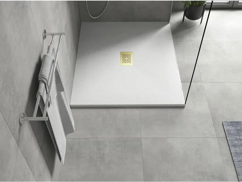 Mexen Hugo, obdĺžniková sprchová vanička SMC 110 x 100 cm, biela, zlatá krytka, 42101011-G