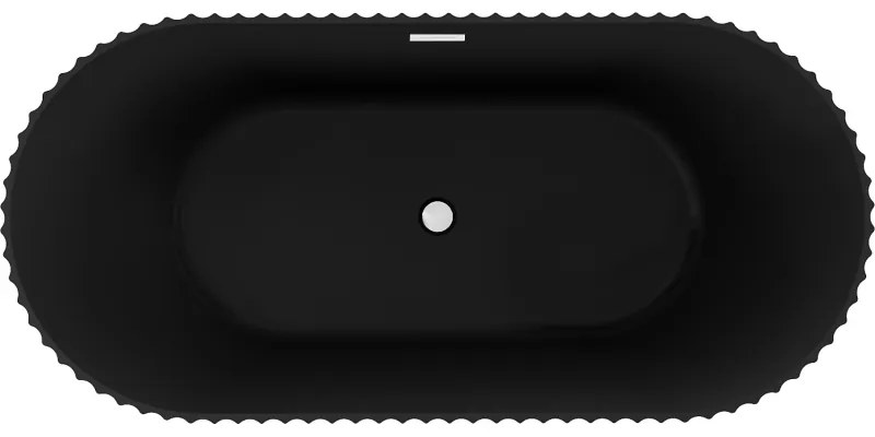 Mexen Paola, voľne stojaca vaňa, drážkovaná, 170 x 80 cm, čierna matná, biely prepad, 52721708071-20