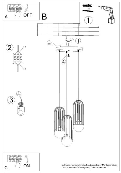 Sollux SL.1336 - Luster na lanku BRINA 3xG9/8W/230V čierna