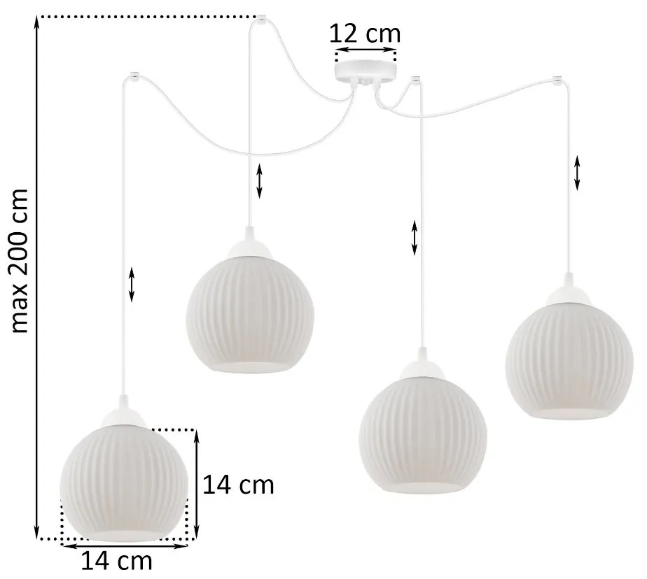 Závesné svietidlo Riffle Round Spider, 4x biele sklenené tienidlo, w