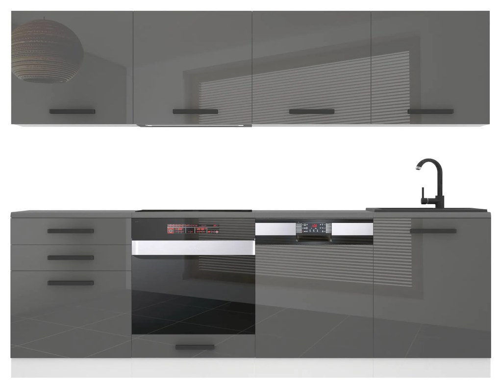 Kuchynská linka Belini Premium Full Version 240 cm šedý lesk s pracovnou doskou ALICE