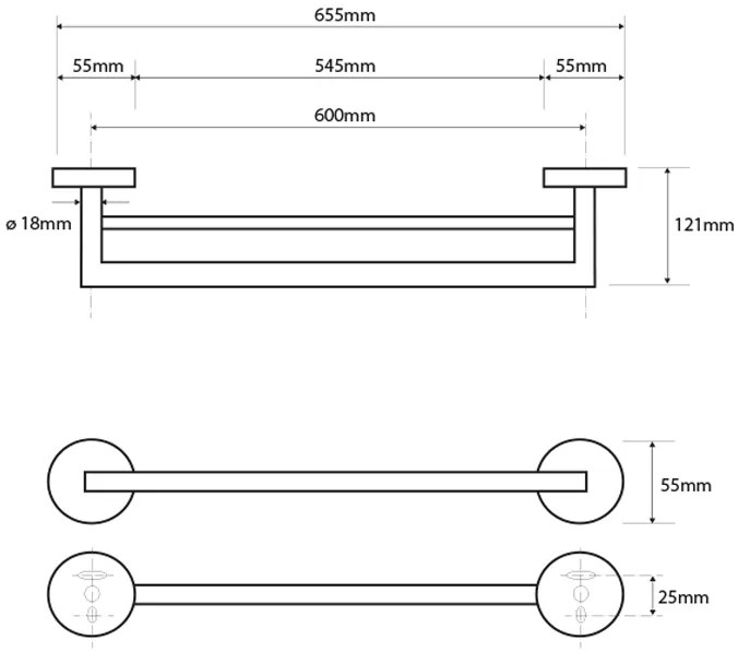 Sapho, X-ROUND dvojitý držiak na uteráky 655mm, chróm, XR401