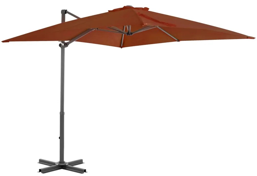 vidaXL Závesný slnečník s hliníkovou tyčou 250 x250 cm tehlovočervený