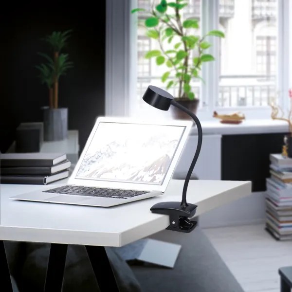 Solight WO3001-B-LED Stm. flexib. lampa s klipom LED/2W/5V 3000/4000/6500K čierna