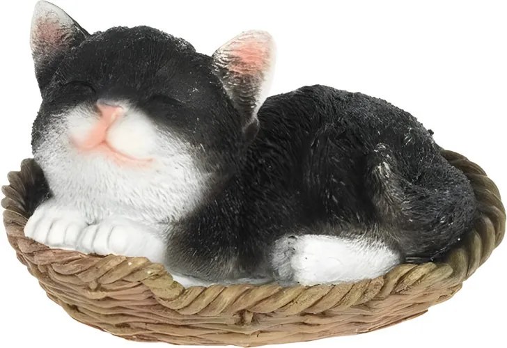 Dekoračné mačiatko v košíku – čierne 17 × 9 cm