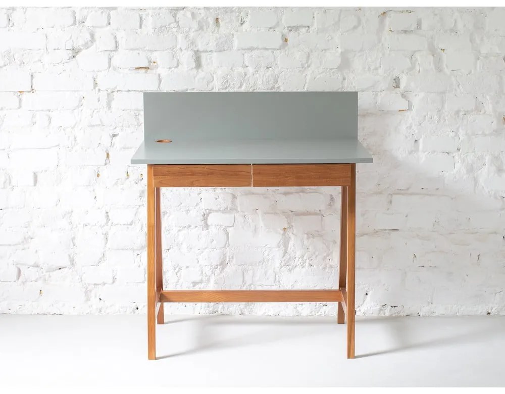 Sivý písací stôl s podnožím z jaseňového dreva Ragaba Luka Oak, dĺžka 85 cm