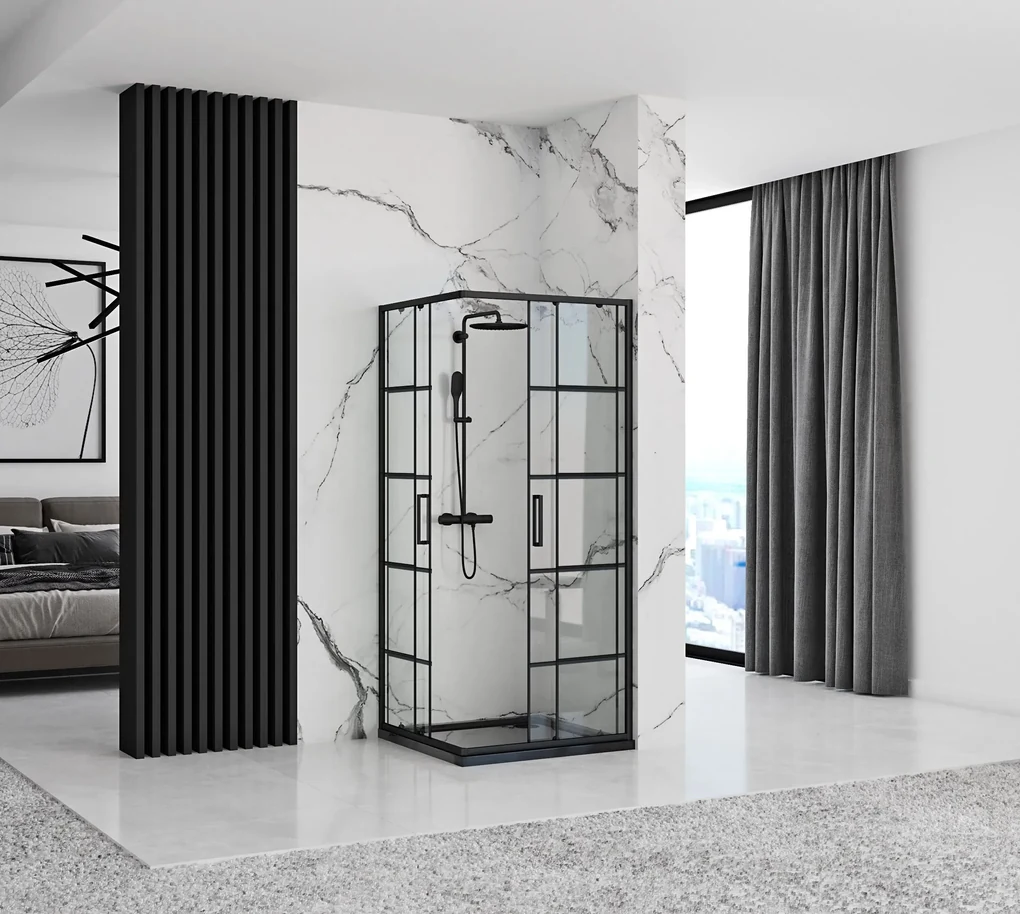 Rea Concept, sprchovací kút 80x80x190 cm, čierny profil + čierna sprchová vanička Savoy, KPL-K1004