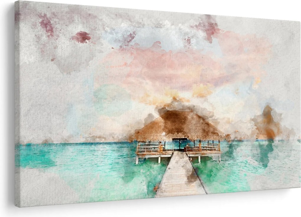 Obraz - Maledivy, drevené mólo (90x60 cm)