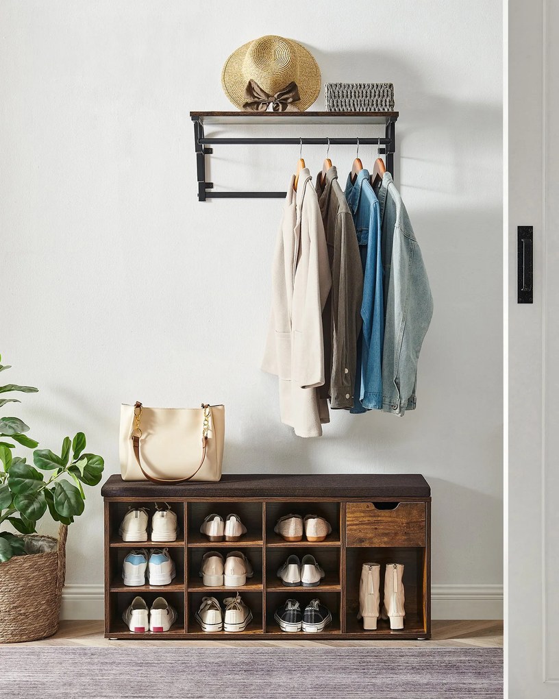 Botník s lavicou, 10 priehradiek a šuplík, 48x104x30cm