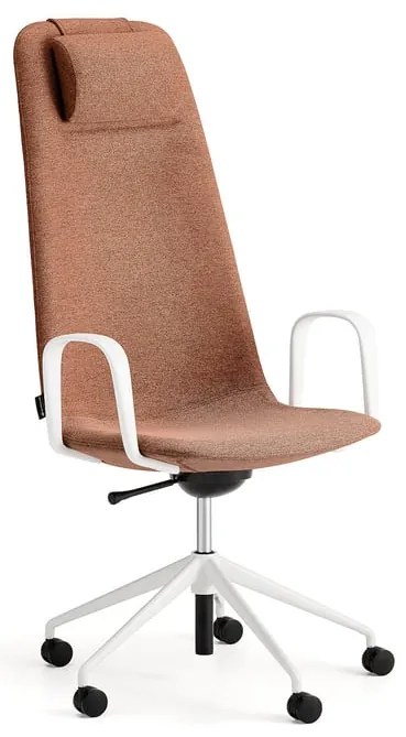 Stolička LANGLEY, vysoký sedák, s kolieskami a podrúčkami, biela/medená