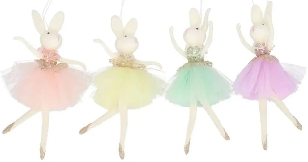 6ks závesná textilná dekorácia králiček vo farebnej sukienke - 10*22 cm