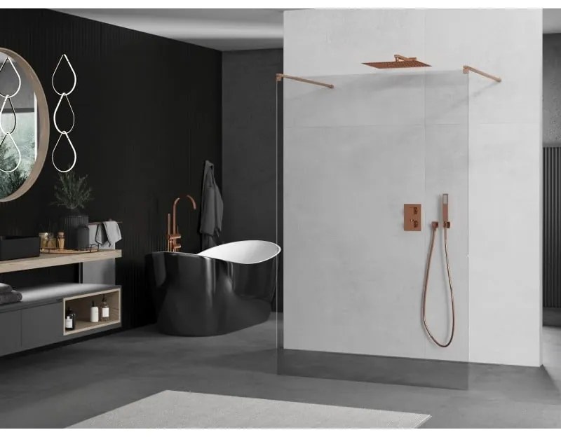 Mexen Kioto, sprchová zástena Walk-In 105 x 200 cm, 8mm číre sklo, medený matný profil, 800-105-002-65-00