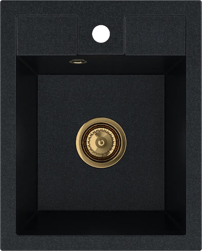 Sink Quality Ferrum 40, kuchynský granitový drez 400x500x195 mm + zlatý sifón, čierna škvrnitá-Brocade, SKQ-FER.B.1K40.XG