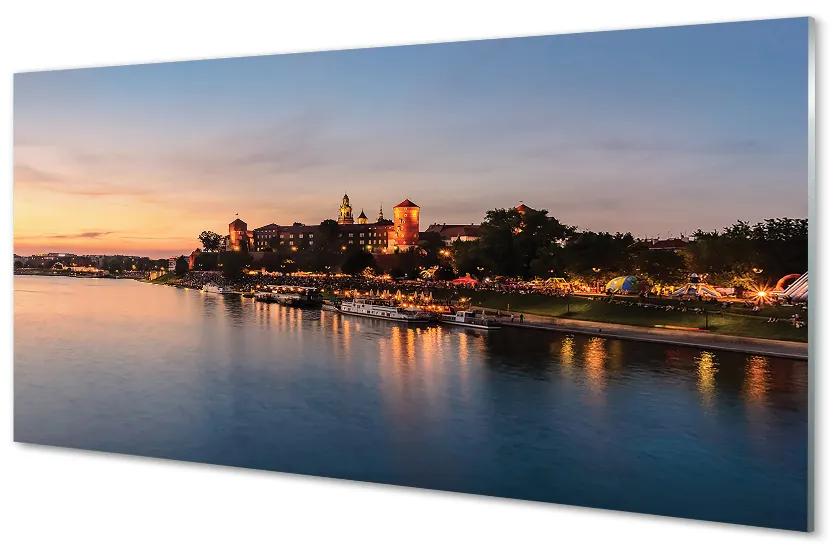 Sklenený obraz Krakow Sunset rieky lock 140x70 cm
