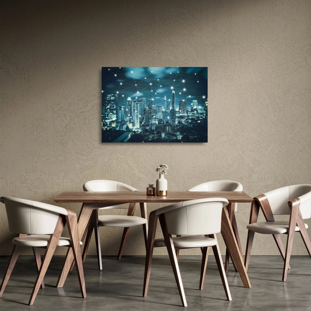 Sklenený obraz žiariaceho veľkomesta (70x50 cm)