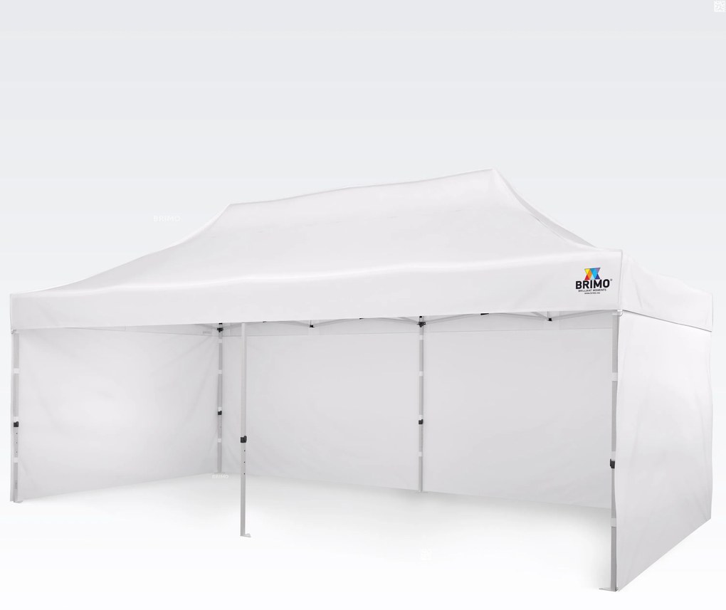 BRIMO Párty stan 3x6 m Nožnicový (3 steny) - Oceľová Konštrukcia a Plachta 330g/m² - s 3 stenami - Biela 11