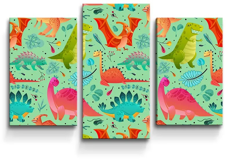 Sablio Obraz - 3-dílný Dinosaury v tráve - 75x50 cm
