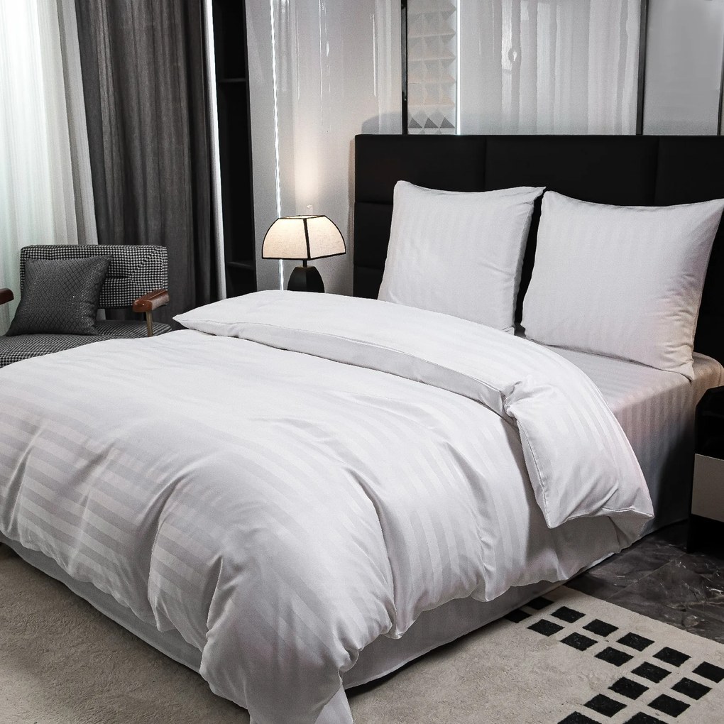 Hotelové obliečky z mikrovlákna JASMINE biele - prúžok 2 cm, hotelové vrecko Rozmer obliečky: 70 x 90 cm | 140 x 220 cm