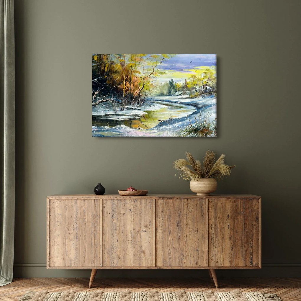 Obraz zimnej rieky, olejomaľba (90x60 cm)