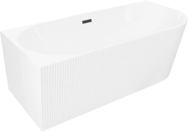 Mexen Silo, rohová voľne stojaca ryhovaná vaňa, ľavá, 170 x 80 cm, biela lesklá, čierny matný prepad, 52891708000L-70