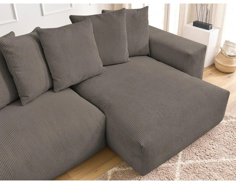 Taupe menčestrová rozkladacia/s úložným priestorom rohová pohovka Voltaire – Bobochic Paris