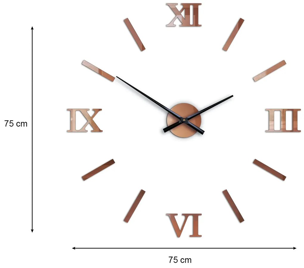 Nástenné samolepiace číselné hodiny 75 cm medené