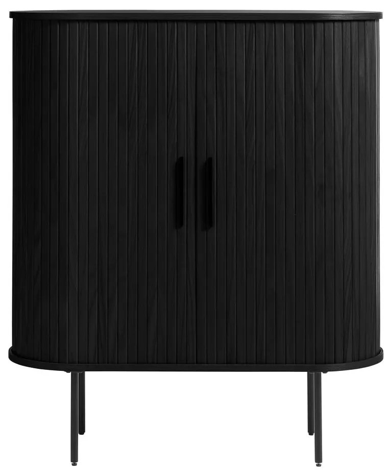 Čierna skrinka v dekore duba s posuvnými dverami 100x118 cm Nola – Unique Furniture