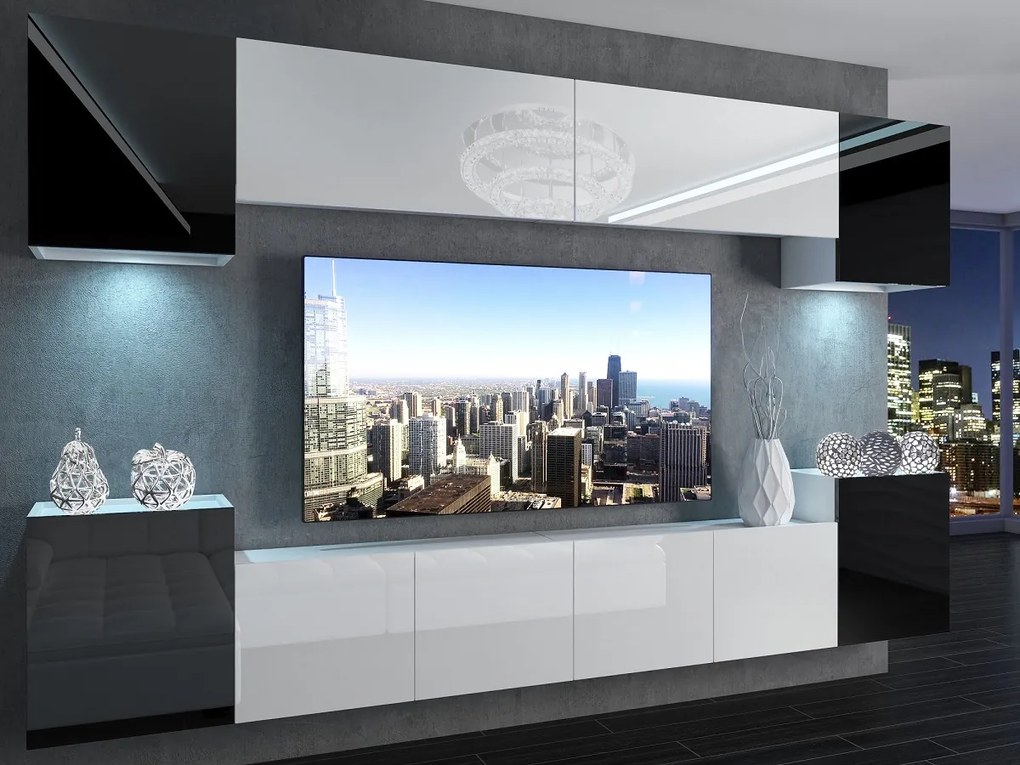 Obývacia stena 300 cm Belini čierny lesk / biely lesk Imperium4 IMP 4/5/W/B/0/0