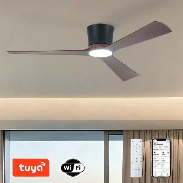 ZEVENTI - LED stropný ventilátor AUREX LED/24W/230V Wi-Fi Tuya čierna/orech + diaľkový ovládač