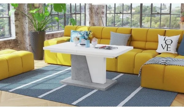 Rozkladací konferenčný/jedálenský stôl so zvíhacou doskou NINO biela/šedá betón