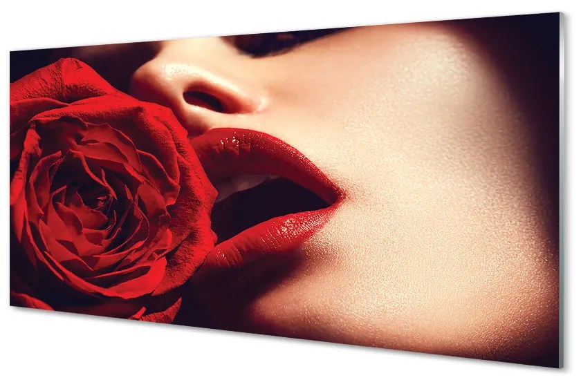 Obraz plexi Rose žena v ústach 100x50 cm