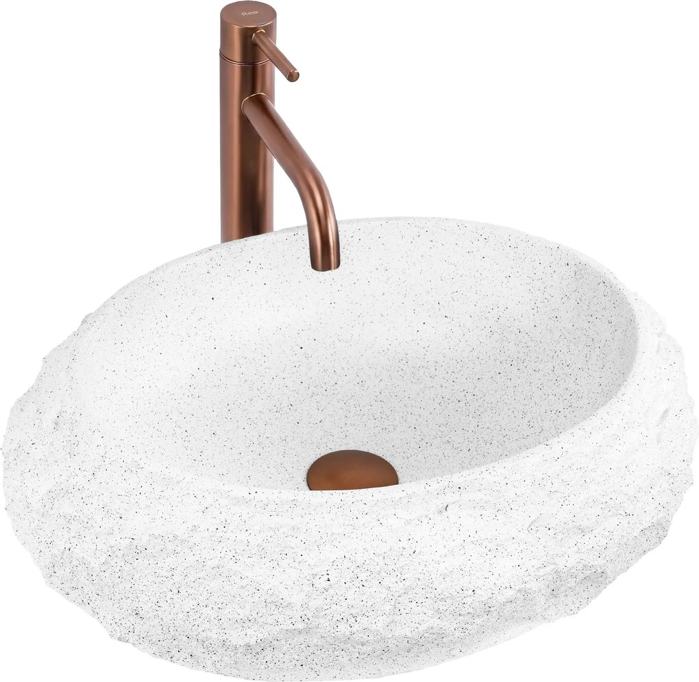 Rea Mika, oválne umývadlo na dosku, 500x380x150mm, biela-imitácia kameňa, REA-U3223