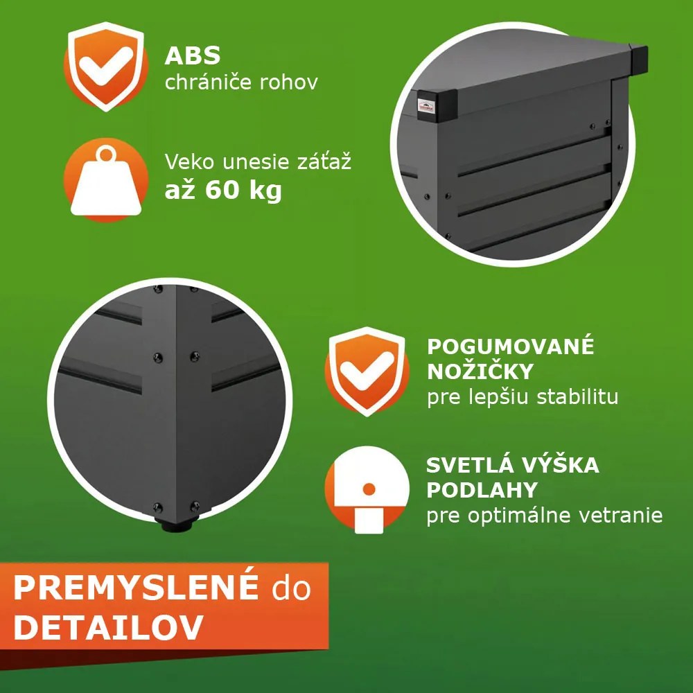 Kovový úložný box METALBOX, 385L, 120x62x63cm, antracitová Gardebruk