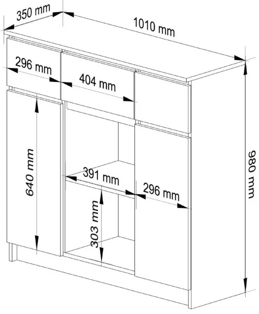 Komoda K100 2D 3SZ 2P betón / biela