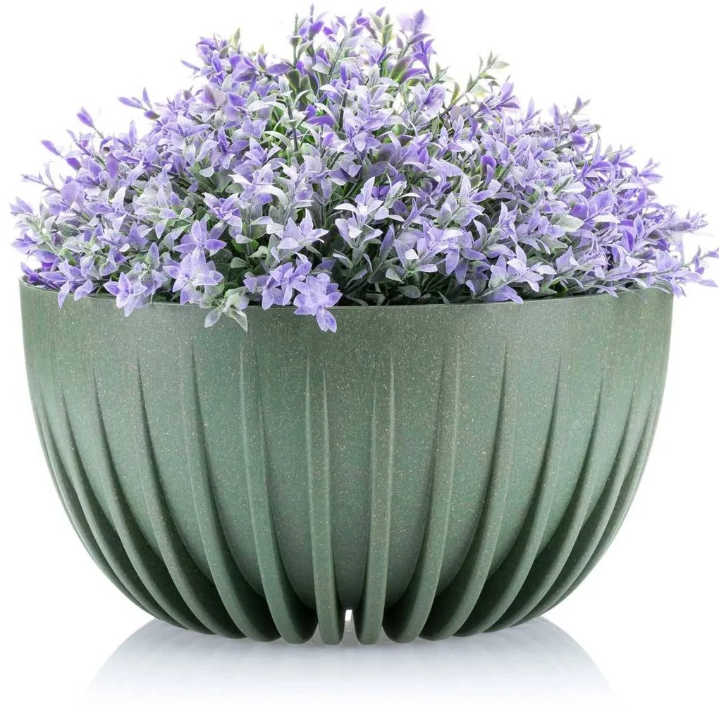 Sada 2 kvetináčov PRUHOVANÝCH ECO zelená